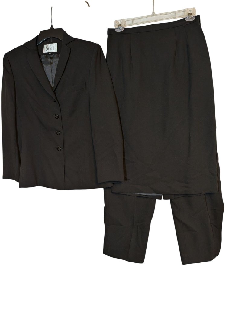 Le Suit Black 3-Piece Suit With Jacket Skirt & Pants Size 6 Classic Business Wea